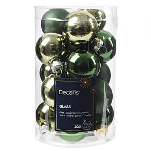 Decoris Mixed Green Glass Baubles 3.5cm - (Pack of 16)