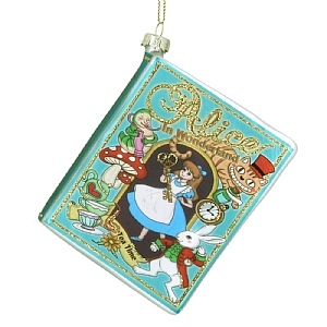 Gisela Graham Alice Wonderland Glass Book Ornament (7cm)