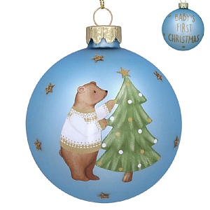 Gisela Graham Blue Baby's First Teddy Glass Bauble (8cm)