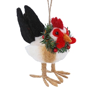 Gisela Graham Mixed Wool Hen with Wreath Decoration