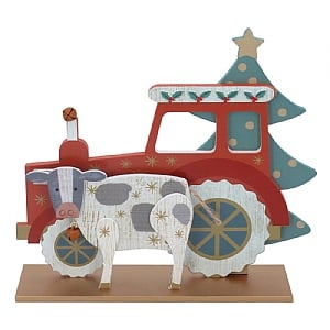 Gisela Graham Wooden Tractor with Cow Decoration