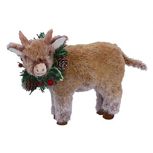 Gisela Graham Faux Fur Cow with Wreath Decoration (18cm)