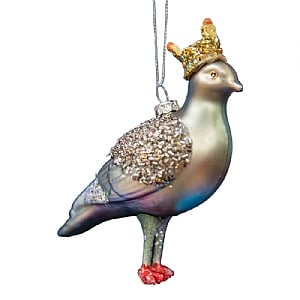 Gisela Graham Glass Pigeon with Crown Ornament