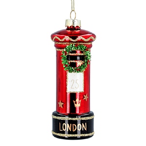 Gisela Graham London Post Box with Wreath Glass Ornament (10cm)