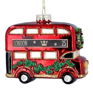 Gisela Graham London Bus with Garland Glass Ornament