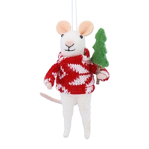 Gisela Graham Mixed Wool Mouse with Scandi Jumper Decoration