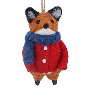 Gisela Graham Mixed Wool Fox with Red Coat and Scarf Decoration