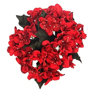 Gisela Graham Red and Green Hydrangea Fabric Candle Ring (13cm)