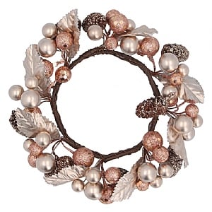 Gisela Graham Gold and Copper Berry Candle Ring with Leaves and Pine Cones - Large