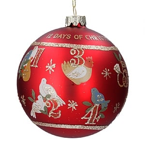 Gisela Graham Matt Red 12 Days of Christmas Glass Bauble