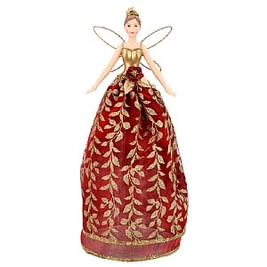 Gisela Graham Tree Topper Fairy with Red and Gold Dress