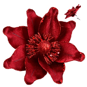 Gisela Graham Cherry Red Magnolia Polyester Clip on Flower (13cm)