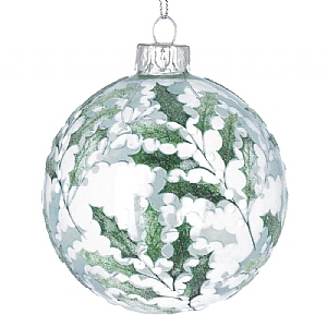 Gisela Graham Vintage Holly & White Berries Clear Glass Bauble (8cm)