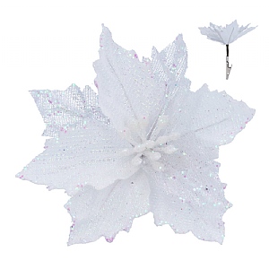 Gisela Graham White Poinsettia Fabric Clip on Flower (14cm)