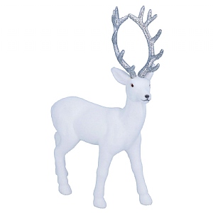 Gisela Graham White Flocked Deer with Silver Antlers