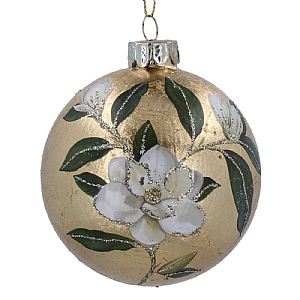 Gisela Graham Antique Gold Leaf Magnolia Glass Bauble (8cm)