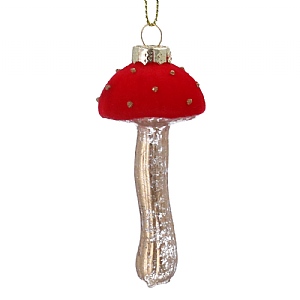 Gisela Graham Red Flocked Toadstool with Gold Stem Glass Ornament (10cm)