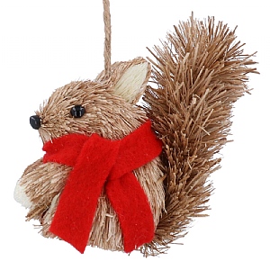 Gisela Graham Bristle Squirrel with Red Scarf Decoration