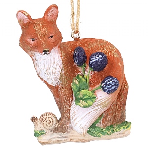 Gisela Graham Fox with Berries Resin Decoration (6cm)