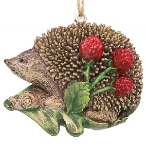 Gisela Graham Hedgehog with Berries Resin Decoration