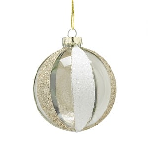 Champagne & White Striped Glass Bauble (8cm)