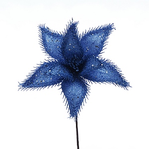 Blue Sparkly Poinsettia Stem (39cm)