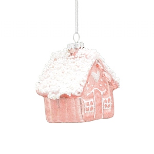 Light Pink Glass House Hanging Decoration (8cm)