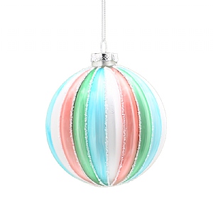 Pink Blue Silver & Green Glass Bauble (10cm)