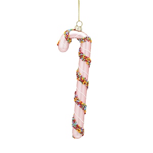 Pink Glass Candy Cane Hanging Decoration (19cm)