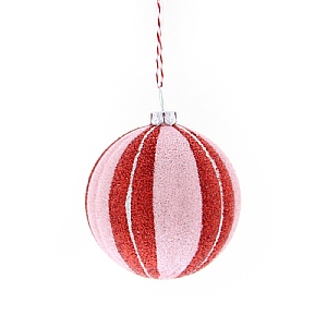 Red & Pink Glittery Stripe Bauble (7cm)