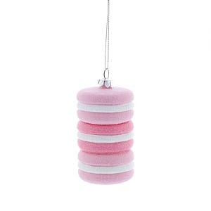 Pink & White Glittery Macaroon Hanging Decoration (8cm)