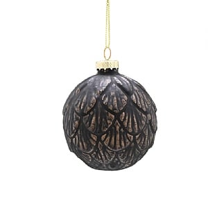 Anthracite Black & Gold Leaf Glass Bauble (8cm)