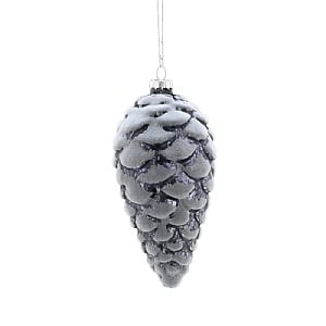 Grey Snowy Glitter Pinecone Glass Bauble (15cm)