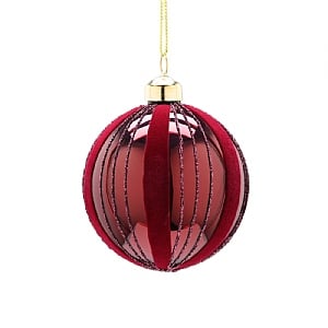 Burgundy Glass Flocked Stripe Bauble (8cm)