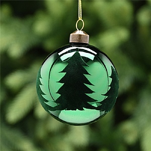 Green Glass Flock Tree Bauble (8cm)