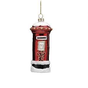 Red Glass Post box Hanging Decoration (11cm)