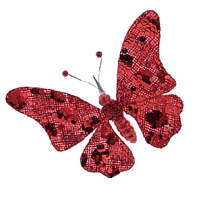 Red Glitter Sequin Clip Butterfly (27cm)