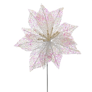 White Poinsettia Sequin Stem (53cm)