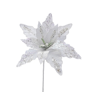 White Sequin Poinsettia Stem (40cm)