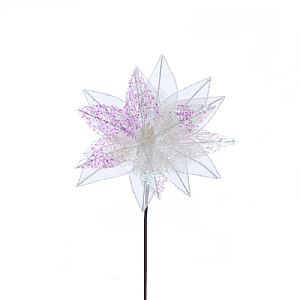 White Netted Flower Iridescent Pick (21cm)