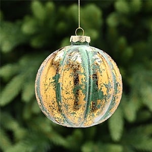 Green & Gold Effect Glass Bauble (10cm)