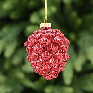 Red Glass Glittery Pinecone (10cm)