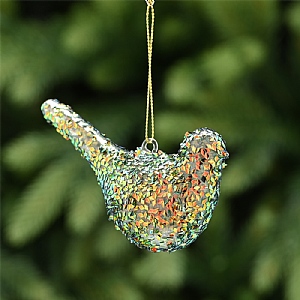 Green & Gold Beaded Glass Bird (11cm)