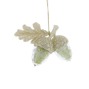 Hanging Gold & Green Glittery Acorns (9cm)