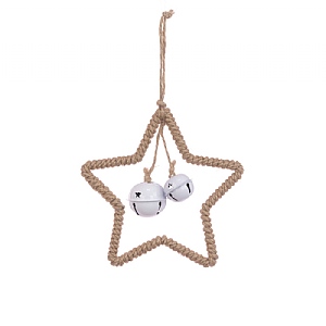 Floralsilk Hanging Rope Star With Bells (15cm)