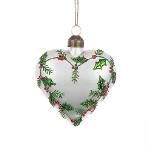 Floralsilk Glass Heart Holly Hanger (8cm)