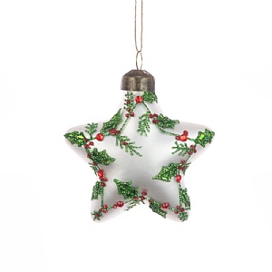 Floralsilk Glass Star Holly Hanger (8cm)