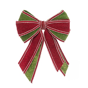 Floralsilk Green & Red Large Bow Glitter Clip (40cm)