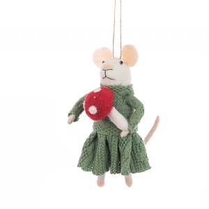 Floralsilk Hanging Felt Mouse With Toadstool (12cm)