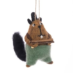 Floralsilk Hanging Felt Beaver With Logs (13cm)